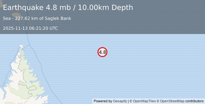 Earthquake Davis Strait (4.8 mb) (2025-11-13 06:21:20 UTC)