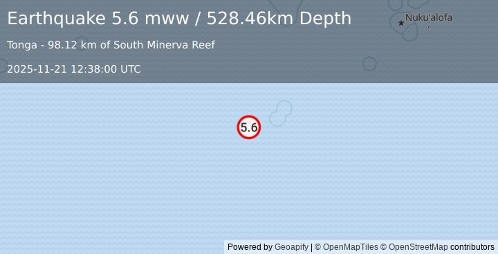 Earthquake south of the Fiji Islands (5.6 mww) (2025-11-21 12:37:59 UTC)