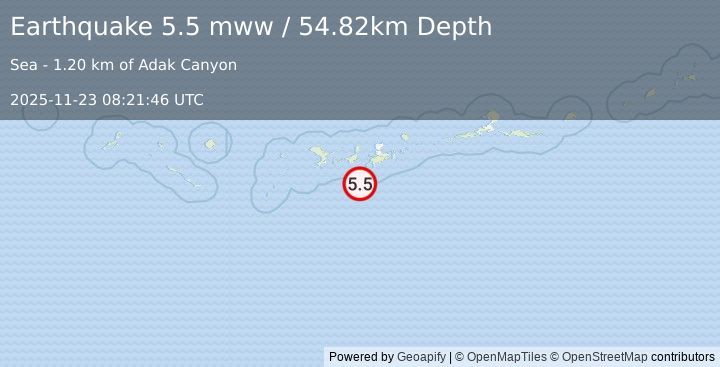 Earthquake 59 km SSW of Adak, Alaska (5.5 mww) (2025-11-23 08:21:46 UTC)