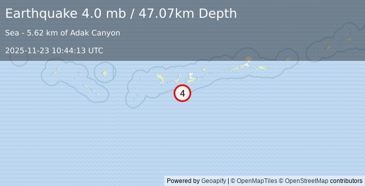Earthquake 57 km SSW of Adak, Alaska (4.0 mb) (2025-11-23 10:44:13 UTC)