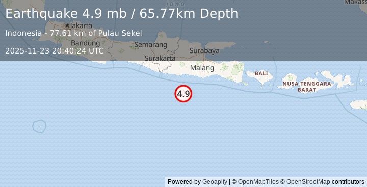 Earthquake 107 km S of Boyolangu, Indonesia (4.9 mb) (2025-11-23 20:40:24 UTC)