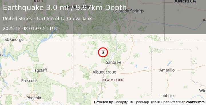 Earthquake 8 km NNE of Capulin, New Mexico (3.0 ml) (2025-12-08 01:07:51 UTC)