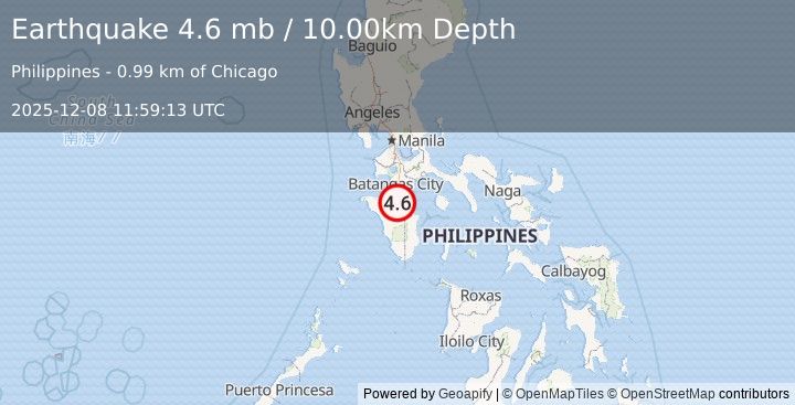 Earthquake 3 km N of Baco, Philippines (4.6 mb) (2025-12-08 11:59:13 UTC)