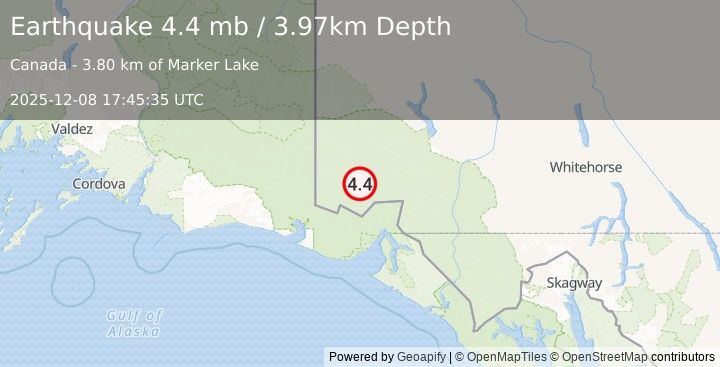 Earthquake 112 km N of Yakutat, Alaska (4.4 mb) (2025-12-08 17:45:35 UTC)