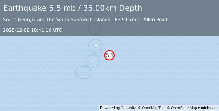 Earthquake South Sandwich Islands region (5.5 mb) (2025-12-08 18:41:16 UTC)