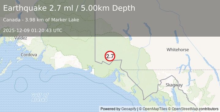 Earthquake 106 km N of Yakutat, Alaska (2.7 ml) (2025-12-09 01:20:43 UTC)