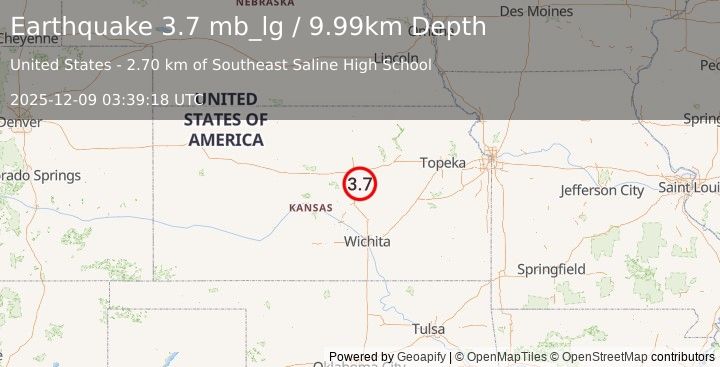 Earthquake 6 km WSW of Gypsum, Kansas (3.7 mb_lg) (2025-12-09 03:39:18 UTC)