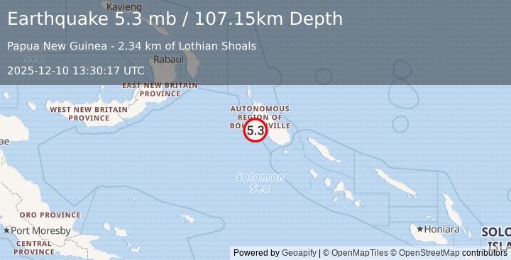 Earthquake 69 km W of Panguna, Papua New Guinea (5.3 mb) (2025-12-10 13:30:17 UTC)
