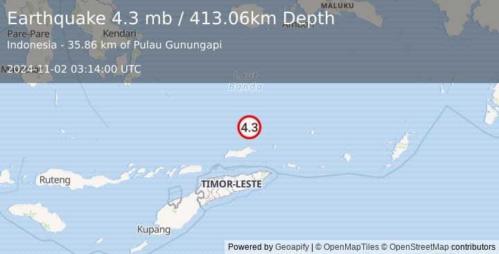 Earthquake 168 km N of Baukau, Timor Leste (4.3 mb) (2024-11-02 03:14:00 UTC)