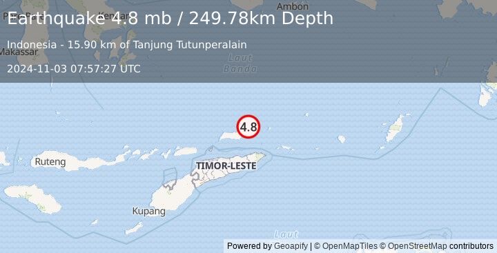 Earthquake 112 km NNE of Baukau, Timor Leste (4.8 mb) (2024-11-03 07:57:27 UTC)