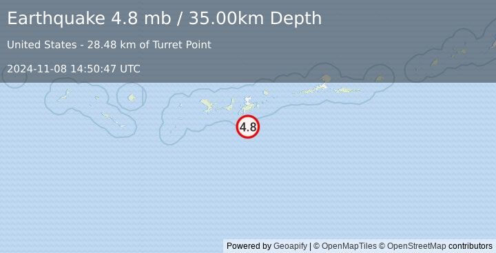 Earthquake 55 km S of Adak, Alaska (4.8 mb) (2024-11-08 14:50:47 UTC)