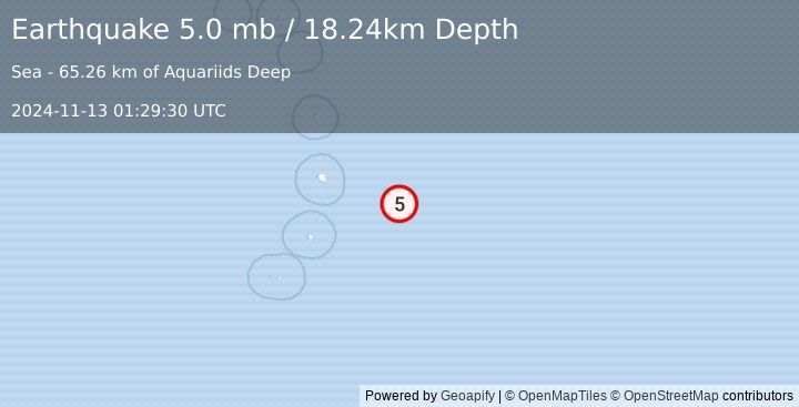 Earthquake South Sandwich Islands region (5.0 mb) (2024-11-13 01:29:30 UTC)