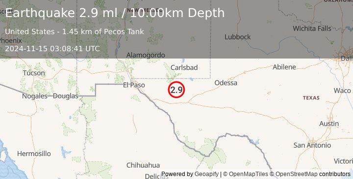 Earthquake 64 km NNE of Van Horn, Texas (2.9 ml) (2024-11-15 03:08:41 UTC)