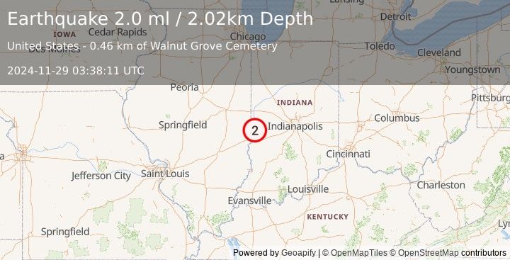 Earthquake 1 km NNW of Clinton, Indiana (2.0 ml) (2024-11-29 03:38:11 UTC)