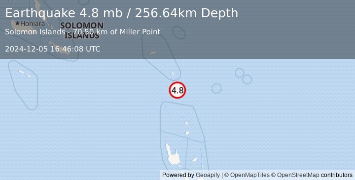 Earthquake 174 km NNW of Sola, Vanuatu (4.8 mb) (2024-12-05 16:46:08 UTC)