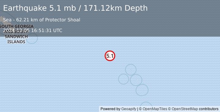 Earthquake South Sandwich Islands region (5.1 mb) (2024-12-05 16:51:31 UTC)