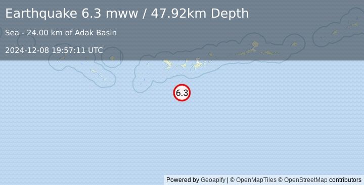 Earthquake 107 km SSW of Adak, Alaska (6.3 mww) (2024-12-08 19:57:11 UTC)