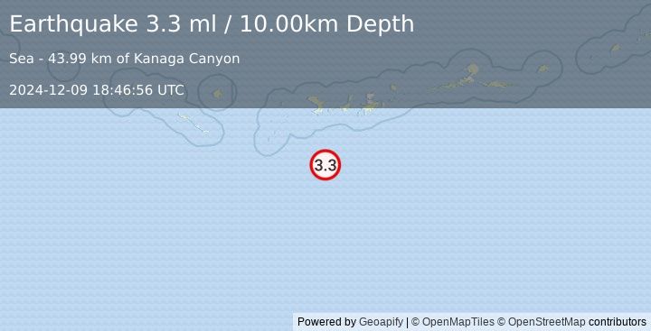 Earthquake 136 km SSW of Adak, Alaska (3.3 ml) (2024-12-09 18:46:56 UTC)