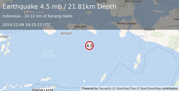 Earthquake 215 km SE of Masohi, Indonesia (4.5 mb) (2024-12-09 19:25:23 UTC)