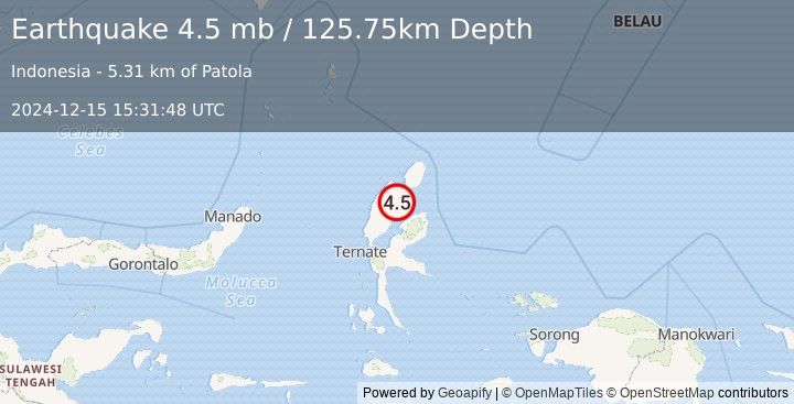 Earthquake 12 km ENE of Tobelo, Indonesia (4.5 mb) (2024-12-15 15:31:48 UTC)