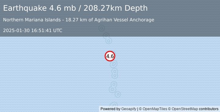 Earthquake Pagan region, Northern Mariana Islands (4.6 mb) (2025-01-30 16:51:41 UTC)