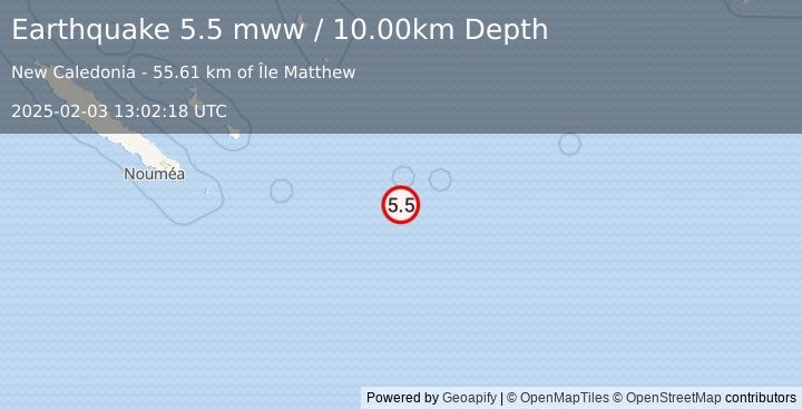 Earthquake southeast of the Loyalty Islands (5.5 mww) (2025-02-03 13:02:18 UTC)