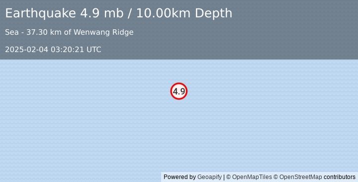 Earthquake southern Mid-Atlantic Ridge (4.9 mb) (2025-02-04 03:20:21 UTC)