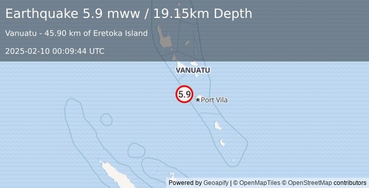 Earthquake 65 km WNW of Port-Vila, Vanuatu (5.9 mww) (2025-02-10 00:09:44 UTC)