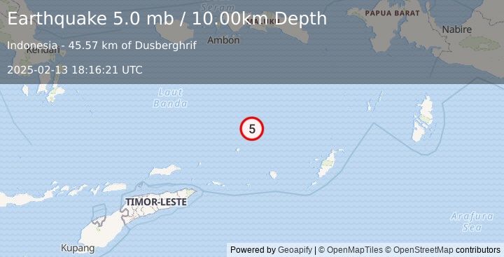 Earthquake Banda Sea (5.0 mb) (2025-02-13 18:16:21 UTC)