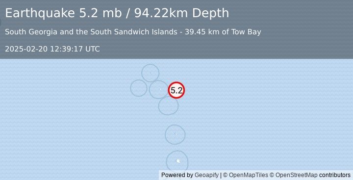 Earthquake South Sandwich Islands region (5.2 mb) (2025-02-20 12:39:17 UTC)