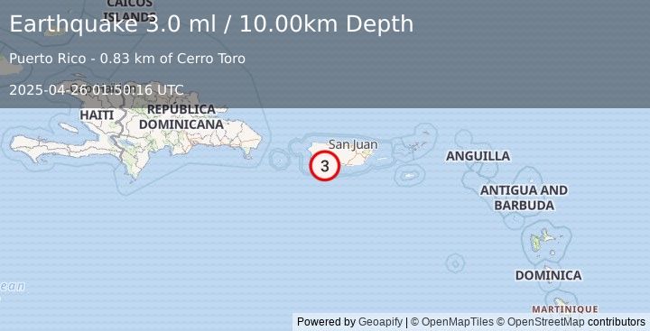 Earthquake 3 km SE of Indios, Puerto Rico (3.0 ml) (2025-04-26 01:50:16 UTC)