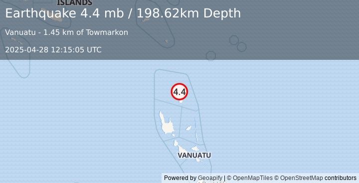 Earthquake 12 km WNW of Sola, Vanuatu (4.4 mb) (2025-04-28 12:15:05 UTC)