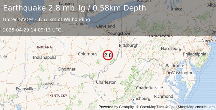 Earthquake 2 km SSE of Buffalo, Ohio (2.8 mb_lg) (2025-04-29 14:09:13 UTC)