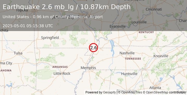 Earthquake 1 km N of Marston, Missouri (2.6 mb_lg) (2025-05-01 05:15:38 UTC)