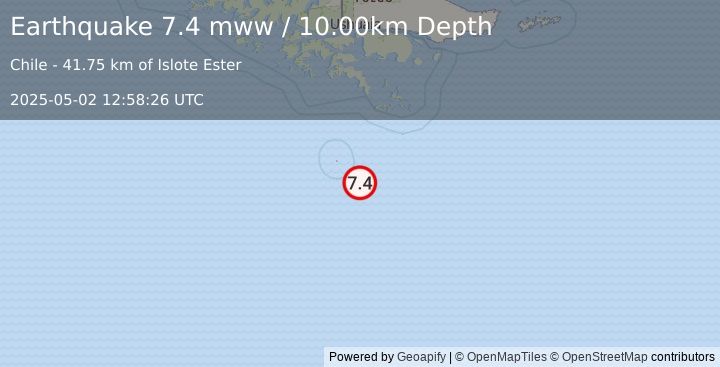 Earthquake 219 km S of Ushuaia, Argentina (7.4 mww) (2025-05-02 12:58:26 UTC)