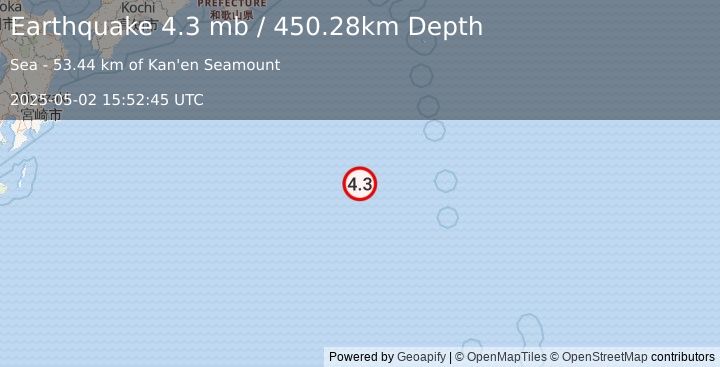 Earthquake Izu Islands, Japan region (4.3 mb) (2025-05-02 15:52:45 UTC)
