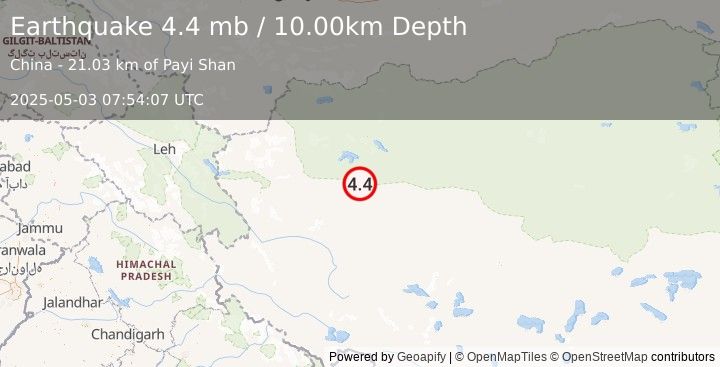 Earthquake western Xizang (4.4 mb) (2025-05-03 07:54:07 UTC)