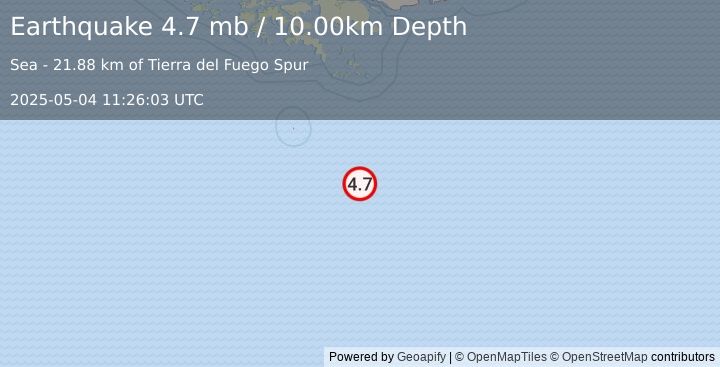 Earthquake 271 km SSE of Ushuaia, Argentina (4.7 mb) (2025-05-04 11:26:03 UTC)