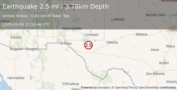 Earthquake 60 km S of Whites City, New Mexico (2.5 ml) (2025-05-04 17:14:46 UTC)