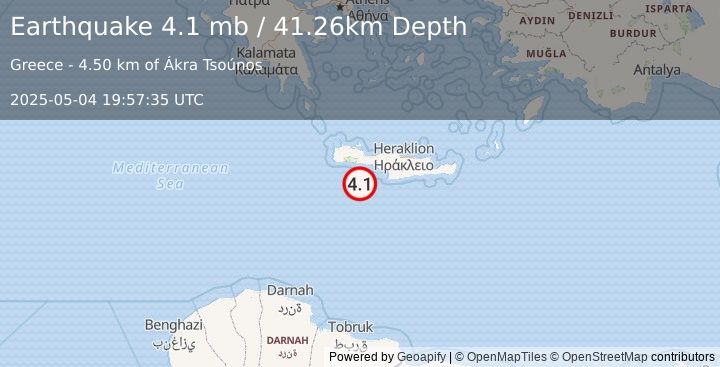 Earthquake 8 km ENE of Kastrí, Greece (4.1 mb) (2025-05-04 19:57:35 UTC)