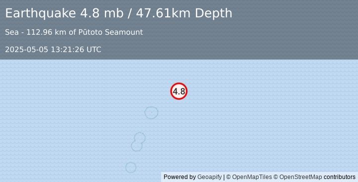 Earthquake Kermadec Islands region (4.8 mb) (2025-05-05 13:21:26 UTC)