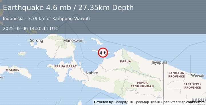 Earthquake 75 km SSE of Biak, Indonesia (4.6 mb) (2025-05-06 14:20:11 UTC)