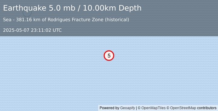 Earthquake Mid-Indian Ridge (5.0 mb) (2025-05-07 23:11:02 UTC)