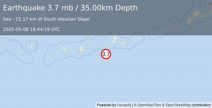Earthquake 79 km SSW of Atka, Alaska (3.7 mb) (2025-05-08 16:44:19 UTC)