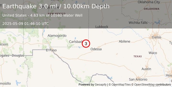 Earthquake 20 km NNW of Jal, New Mexico (3.0 ml) (2025-05-09 01:46:10 UTC)