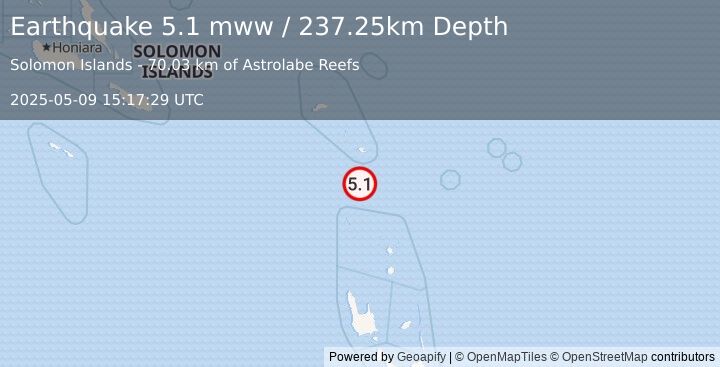 Earthquake 183 km NNW of Sola, Vanuatu (5.1 mww) (2025-05-09 15:17:29 UTC)