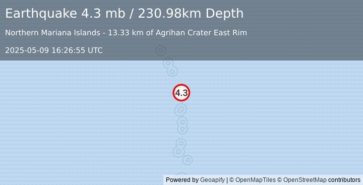 Earthquake Pagan region, Northern Mariana Islands (4.3 mb) (2025-05-09 16:26:55 UTC)