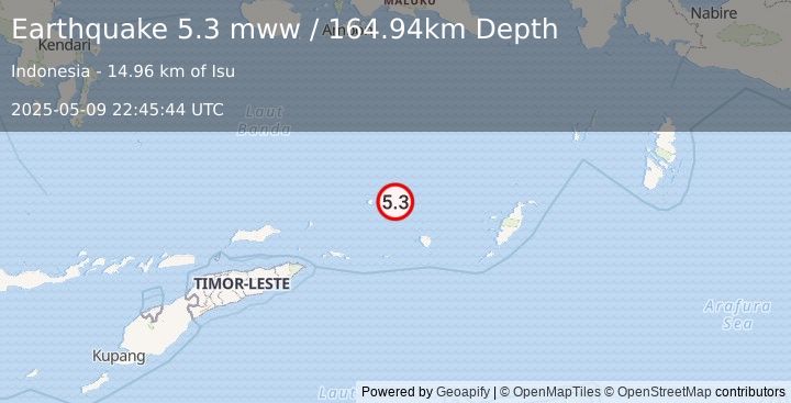 Earthquake 282 km ENE of Lospalos, Timor Leste (5.3 mww) (2025-05-09 22:45:44 UTC)
