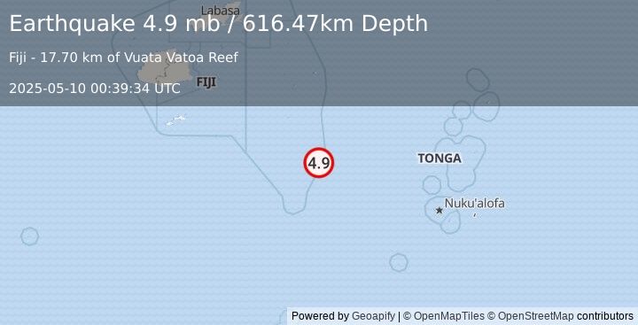 Earthquake Fiji region (4.9 mb) (2025-05-10 00:39:34 UTC)
