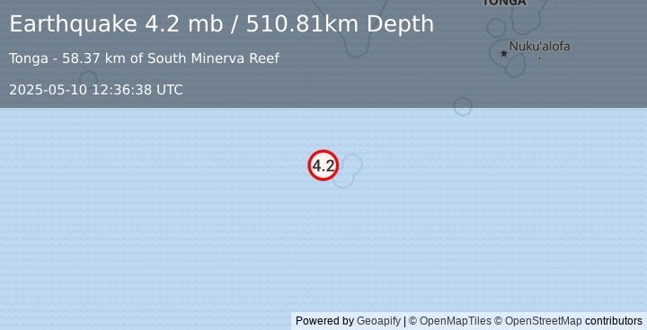 Earthquake south of the Fiji Islands (4.2 mb) (2025-05-10 12:36:38 UTC)